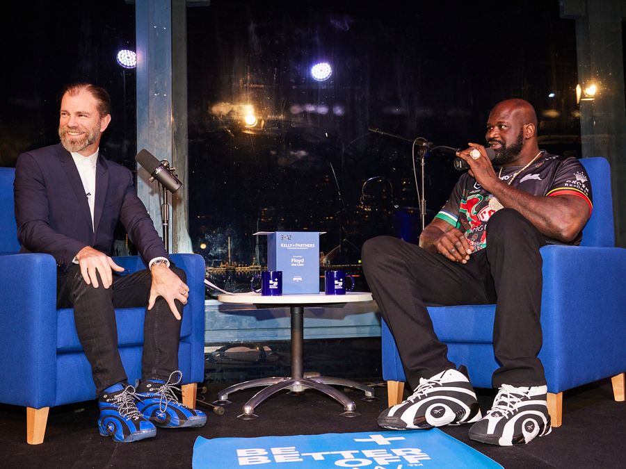 Brett Kelly with Shaquille O'Neal on the Be Better Off Show